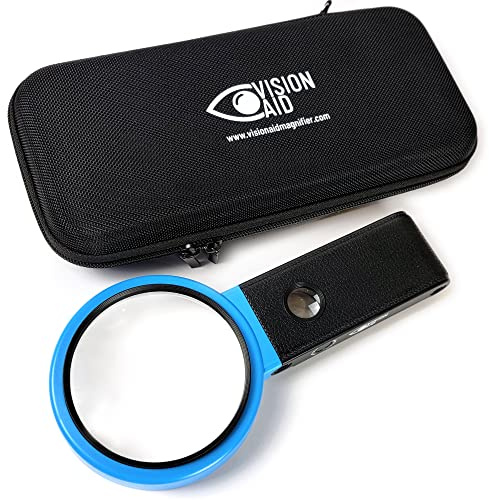 Vision Aid Hands-Free Magnifying Glass with Stand, LED Light, Sturdy Storage Case - Handheld Magnifier for Jewelry Coins Watch Hobby Crafts Close Work Reading