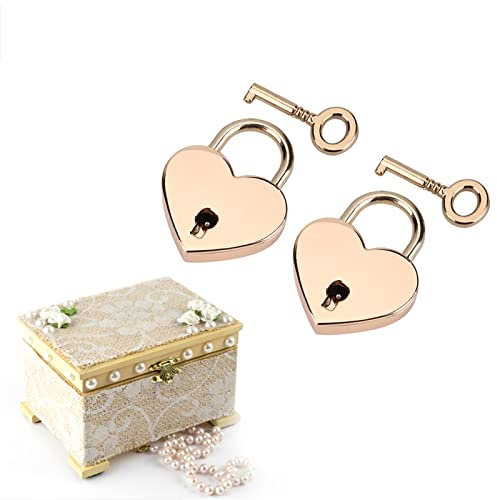 Heart Love Lock - 2 Set 3 * 4cm Lucchetto a Forma di Cuore Chiave a Scheletro Armadietto a Cuore in Metallo Per Bagaglio Diario Libro Scatola Portaoggetti Per Gioielli Borsa (oro Rosa)