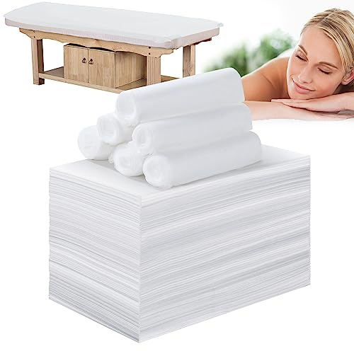 Disposable Bed Sheets for Massage Table 100 Pcs 31 x 71 Waterproof Massage Table Sheets Soft Non Woven Fabric SPA Massage Table Bed Cover Breathable for Beauty Tattoos Waxing Travel (White)