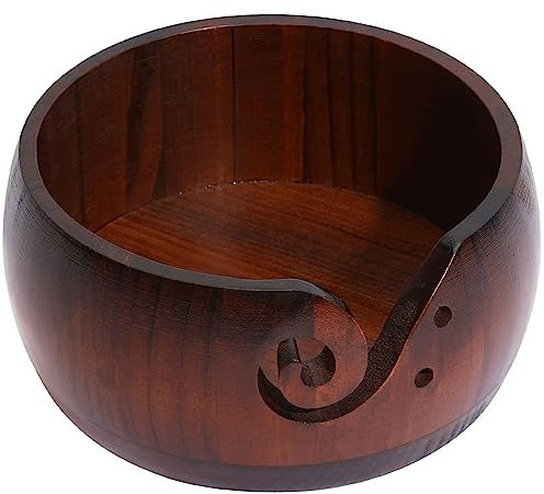 JOZEA Garnschüssel, Wollhalter Garnaufbewahrung, Garnschale aus Rosenholz, Tragbarer Holzgarnschale für Strick und Häkelprojekte, Glatte Oberfläche, schützt Wolle, verhindert Verheddern, braun