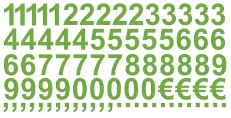 Aufkleber Sticker Klebezahlen Klebezahl Zahlen Zahl Nummern aus Folie 50 Zahlen grün lindgrün matt Höhe 2 cm selbstklebend wetterfest Nummerierung Preisauszeichnung Beschriftung Modellbau verzieren