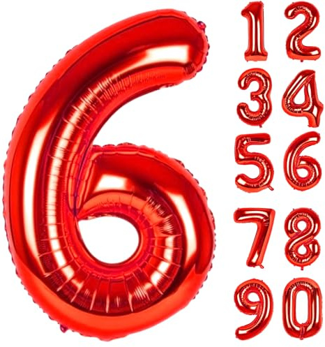 LAPONO Zahlen Luftballon 6 Rot, Folienballon Zahl 86 × 60 cm, Helium Geeignet mit Aufblashalm, Selbstschließendes Ventil, Geburtstag Deko Party Foto für 6 16 60 Jahre, Jubiläum Tischdeko