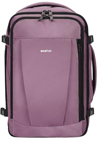 ECOHUB 30L Rucksack Handgepäck Flugzeug, Easyjet Handgepäck 45x36x20 Rucksack, Wasserdichter Recyceltes PET Reiserucksack, Groß Reisetasche Rucksäcke Damen, Patent anhängig(Rosa)