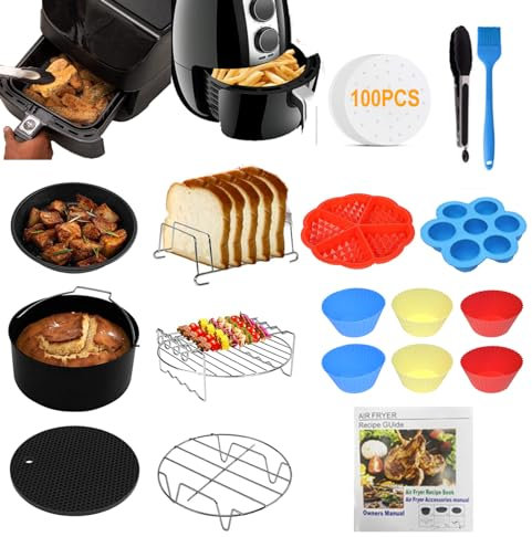 Air Fryer Accessories Set, 8 Inch 13pcs Air Fryer Accessories, Includes Pizza Pan//Clips/Bread Rack/Silicone Mat/Oil Brush, Etc,for Cosori Princess Innsky Gowise Philips and All 4.7l,5.5l,6.2l Fryers