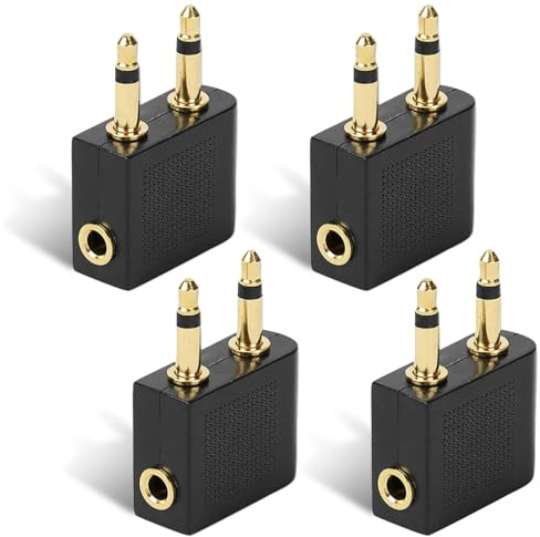 Airplane Headphone Adaptor,Plane Headphone Adapter | 4 Pcs Airplane Headphone Adaptor, Airplane Jack Adapter, Golden Plated Airplane Flight Headphone Adapters