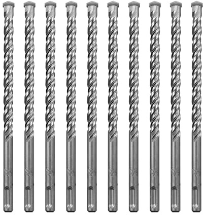 SALI 10PCS SDS Plus Rotary Hammer Drill Bit Kit - Double Thread Tungsten Carbide Tip Suitable for Concrete, Brick, Cement Walls, Stone, 12mm x 210mm Hammer Drill Bits