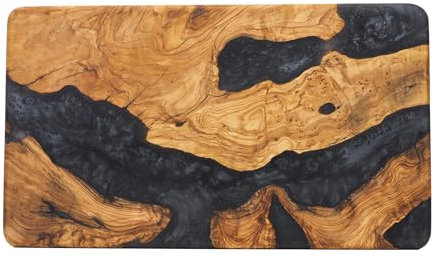 Olivarte Handmade Epoxy Cutting Board & Charcuterie Board - Decorative, Olive Wood Boards for Serving Cheese, Fruit, Meat - Ideal for Kitchen, Unique Housewarming Gift - Black Resin