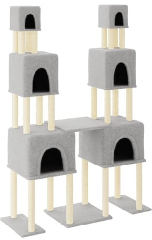 Baziroo Kratzbaum mit Sisal-KratzSäulen 136x47,5x199 cm Hellgrau Cat Scratcher Katzenzubehör Indoor Cat Furniture Sachen für Katzen Cat Interactive Toy Kratzmöbel Cat Scratching Post