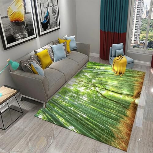 XINRUYI 3D Grüner Bambus Wald Bambusteppich Wohnzimmer Schlafzimmer Küche Badezimmer rutschfeste Matte Dekoration