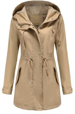 chiguomaoyi Mujeres Casual Ligtweight Militar Chaquetas Anorak Utilidad Cintura Alta Cordón Zip Up Capucha Abrigo