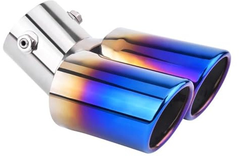 YDHSIKK Rear Exhaust Pipe,Back Box Rear Silencer, Car Rear Exhaust Pipe Car Grilled Blue Stainless Steel Dual Pipe Exhaust Pipe Muffler Tip Cover Car Rear Muffler Tail Throat Pipe