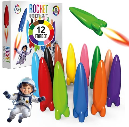 GERNEKIND® Wachsmalstifte ROCKET, 12 leuchtende Farben, ungiftig, stabil, wegrollsicher. Das Original!