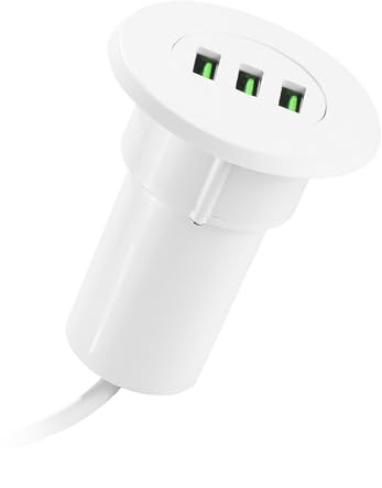 Kinberry USB Einbausteckdose, 3 Port USB Einbaubuchse, 5V/3.1A Schnellladen mit 1.4m Kabel, für Schreibtisch Ø4.6–6.7cm, für die Meisten Telefone
