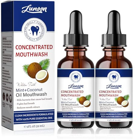 Minze Und Kokosöl Mundspülung, Bio Kokosöl Mundwasser Mit Ätherischen Ölen, Frischer Atem Zahnsteinentfernung Und Zahnaufhellung, Kokosöl Bio Mouthwash Für Mundgeruch Bekämpfen (2Pcs, 59ml)