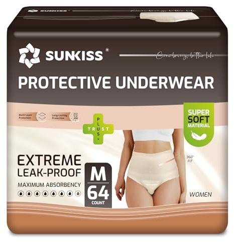 SUNKISS Inkontinenz Pants für Frauen, Windelhosen Erwachsene Frauen Einweg Tagsüber, Inkontinenz Slip Damen, Super Saugfähig, Beige, Größe M, 64 Stück 4er Pack