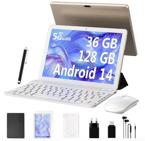 LEVIRTU Tablet 10 Pulgadas Android 15 con 5G WiFi 6, 36GB RAM+256GB ROM(1TB Ampliable), Octa Core 2.0 GHz Tableta, 8000mAh, 8MP Camera, Bluetooth 5.0, Tablet con Teclado (Or)