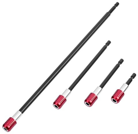 QWORK Drill Bit Extension Set - 4 Pcs Magnetic Drill Bit Extenders, 1/4 Hex Shank, Includes 2, 4, 6, 12 Lengths
