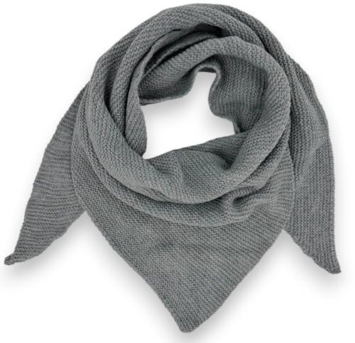 Ziona Strickschal Dreieck Damen Made Italy Wolle Dreiecksschal weich leichtes Dreieckstuch 170x115cm (Grau)