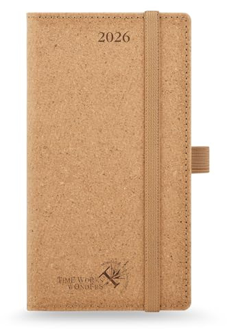 POPRUN Taschenkalender 2026 Klein Hardcover 16,5 x 9 cm (Jan.2026-Dez.2026), Hergestellt aus Erneuerbaren und Umweltfreundlichen Materialien, Kalender 2026 Klein mit Innentasche - Wüstenbraun
