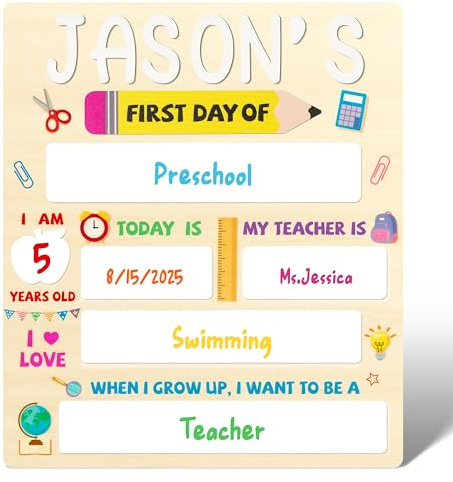 GROBRO7 69Pcs First & Last Day of School Chalkboard Sign, 57 Wooden Letters Name Reusable Back to School Building Personalized for Photo Prop Decoration Room, 13.9 x 12 Inch