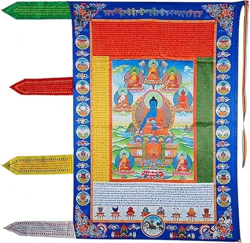 Tibetische Hängebanner, goldene Flaggen, buddhistische Gebetsfahnen for draußen, Wanddekoration, Meditation vor der Veranda, handgefertigte Segensornamente