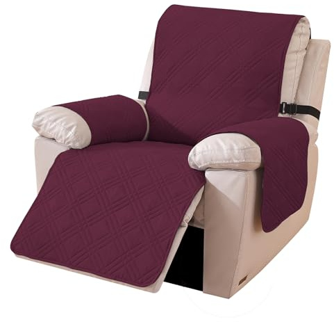 Ystyle Reversibel Fåtöljöverdrag, Relaxfåtöljskydd med Armstöd, Maskintvättbart Repskyddande TV-Fåtöljskydd, Halkskydd Sofföverdrag för Avkoppling Fåtölj (1-sits, Bordeauxrött + Ljuskaffe)