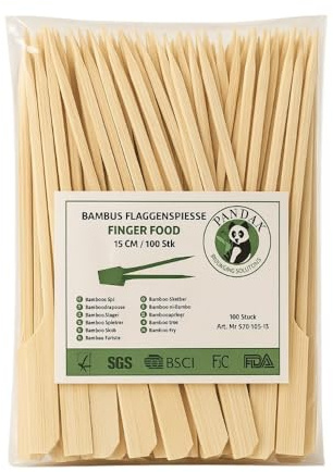 Commerline 100 Stück Spieße Fingerfood, 15 cm Holzspieße aus Bambus, Cocktailspieße für Mini Burger und Sandwich, Bambusspiesse für Snack und Marshmallow, Schaschlikspiesse Holz