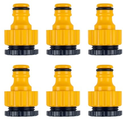 6 Pcs Brass Tap Connectors, 3/4 & 1/2 Inch 2-in-1 Threaded Tap Adapter, Female Outside Faucet Connector for Garden Taps, Kitchen Faucet, Washing Machine Hose