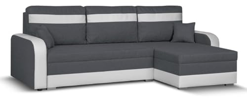 SENTO TRADE Ecksofa mit Schlaffunktion, Bettkasten, L-Form Eckcouch, Schlafsofa, Bonellfederkern, CONDI (grau-weiß)