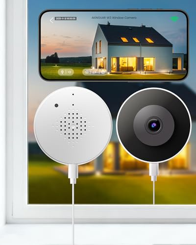 AKINGUAR 2 Pack 3MP 2K Window Camera, 2.4GHz & 5GHz WiFi Indoor Camera for Home Security, with Full-Color Night Vision, AI Detection & Smart Alert, Anti-Glare & Anti-Reflection, Easy & Quick Set Up