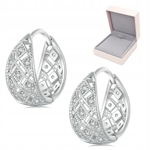 925 Silber Creolen Damen – Glitzer Ohrringe mit Zirkonia – Silber 925 - Echt Silber Klappcreolen Ohrstecker – Eleganter Schmuck für Frauen – Ohrstecker Silber 925