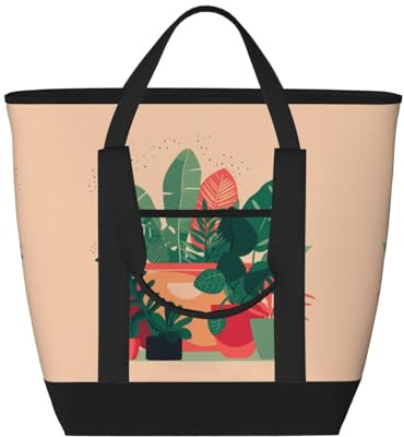 hhbiuuo Borsa termica/borsa termica, morbida scatola per il pranzo a tenuta stagna con cerniera, stampa di piccole piante verdi, per spiaggia, viaggi, generi alimentari