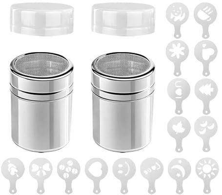 Xelmorant 2Pcs 7oz Stainless Steel Flour Sugar Shaker - Fine Mesh Duster for Baking & Cooking, Powder Sifter for Cocoa Icing Sugar Coffee Kitchen