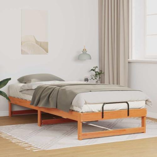 Mandloder Bettrahmen Braun 100x220 cm Massives Kiefernholz, Plattformbettgestell für Schlafzimmer, Robustes Holzbett, langlebiges Design, einfache Montage