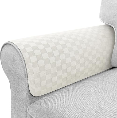 Madelegano Couch Arm Covers, Sofa Arm Covers, Waterproof Armrest Cover for Sofa, Loveseat, Armchair, Anti-Slip Recliner Arm Cover, Headrest Cover, Arm Chair Covers Set of 2 (Beige, 22×18)