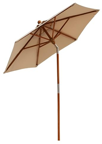 7ft Adjustable Wooden Patio Umbrella Outdoor Market Sunshade with 8 Ribs UV 50+ Waterproof Canopy for Garden Poolside Yard & Balcony Use