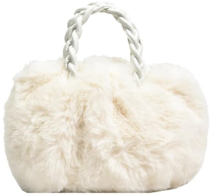 HUDFVIOI Plyschväska dam eleganta fluffiga plysch-molnvävda handväskor damhandtag axelmärke flickor liten tote för kvinnor, Beige färg, Taille unique