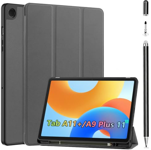 Case+Stylus Pen for Samsung Galaxy Tab A11+/A9 Plus 11 inch,Stiftschlitz, geeignet für Tab A9+/A11 Plus,automatische Wach/schlafmodi, zellulare Rückseite zur Wärmeableitung (grau)