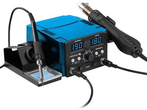 HÖGERT TECHNIK - 2in1 Lötstation 75W Heißluft Lötstation mit Heißluftpistole 750W, digitale Temperaturregelung, LED-Display, ESD Safe für SMD BGA Reparaturen