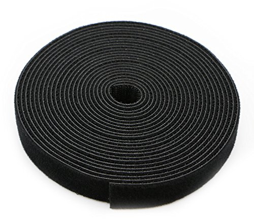 Saisn Reusable Fastening Tape Cable Ties 3/4 Inch Double Side Hook Roll (5 Yard, Black)