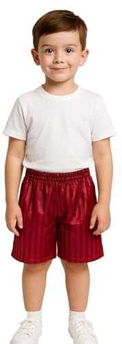 A2Z 4 Kids Flickor Pojkar Skugga Rand PE Shorts Sport Fotboll Gym Skola - Shadow Shorts Wine 3-4.
