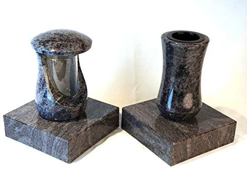 designgrab Tombe Lampe cerres, Vase funéraire en Atria et 2 pièces Socle en Granite Orion Blue/Coromandel/Bahama Blue,