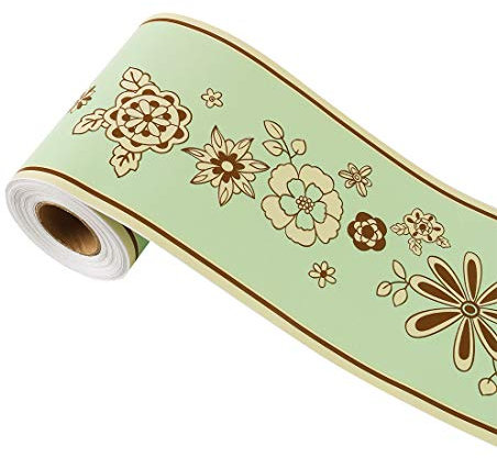 sourcing map Wandaufkleber Wandpapier Bordüre Selbstklebend Wandbelag PVC Boden für Küche Bad Schlafzimmer Wanddekor Grün Braun Pfirsich Blumenmuster