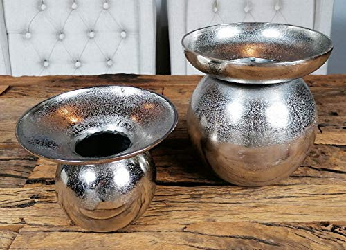 MichaelNoll Vase 2er Set Blumenvase Gefäß Pokalvase Dekovase Aluminium Silber 19/21 cm