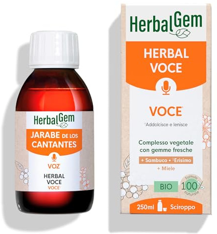 HerbalGem Sciroppo per la Voce - Protezione delle Corde Vocali per Cantanti, Oratori e Fumatori - Formula Naturale con Gemmoderivati - BIO – 250 ml