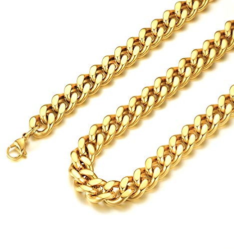 FindChic PanzerKette Herren Damen Edelstahl Halskette in Silberfarbe Vergoldet Schwarzfarbe mit kostenlos Schmuckbox Hip pop Schmuck für Valentinstag Geburtstag