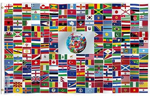 ANLEY Fly Breeze 3x5 Feet Global World Flag - Vivid Color and Fade Proof - Canvas Header and Double Stitched - 216 International Country Flags Polyester with Brass Grommets 3 X 5 FT