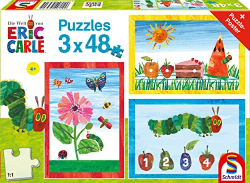 Die Welt der kleinen Raupe Nimmersatt, 3x48 Teile Kinderpuzzle