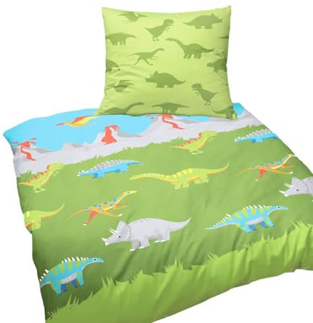 JACK by Bierbaum Kinder Biber Bettwäsche 2 TLG. 135x200cm Dinosaurier Dino Vulkan