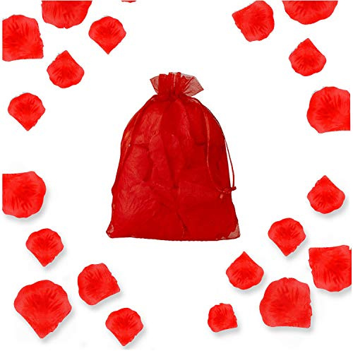 AKH® 400 stycken silkesrosblad | dekorativa rosblad i tyg i organza-påse | bröllopsfest blompresenter alla hjärtans dag blommor romantisk datum natt | Storbritannien